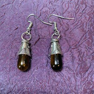 One-Of-A-Kind Handmade Tiger's Eye Teardrop Stones and Pewter Earrings